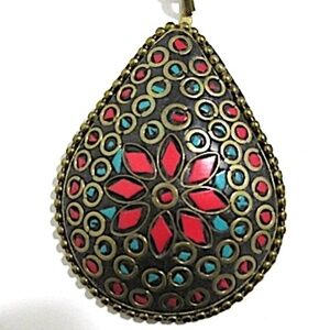 Brass Teardrop Pendant on Gold Tone Chain